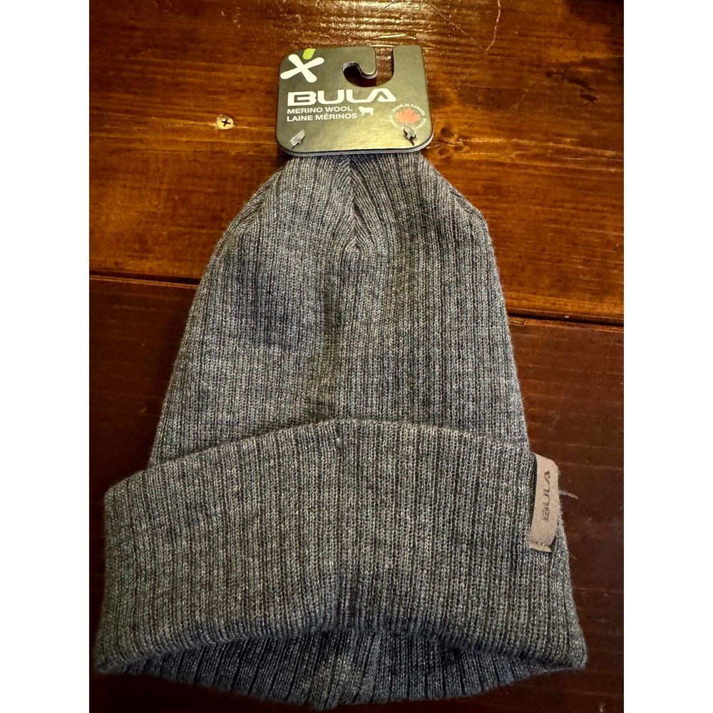 Bula Merino Wool‎ Beanie Hat Gray Knit Cuffed Warm Winter Unisex One Size New